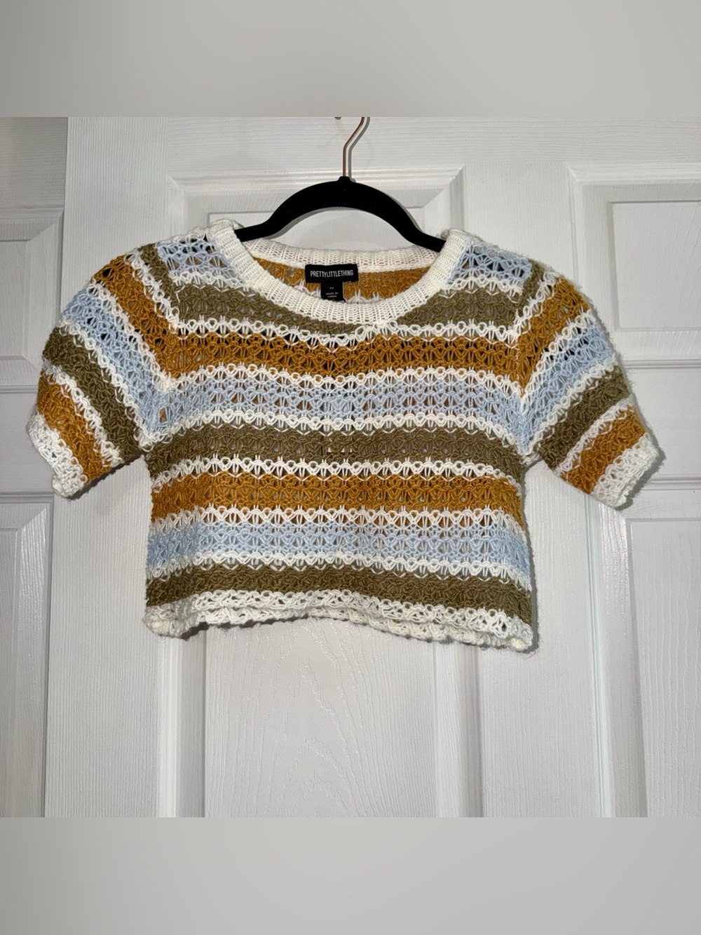 PrettyLittleThing Striped Crochet Crop Sweater